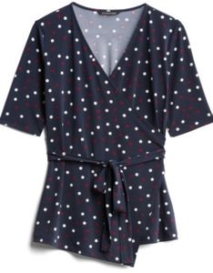 41 Hawthorne polka dot wrap front blouse